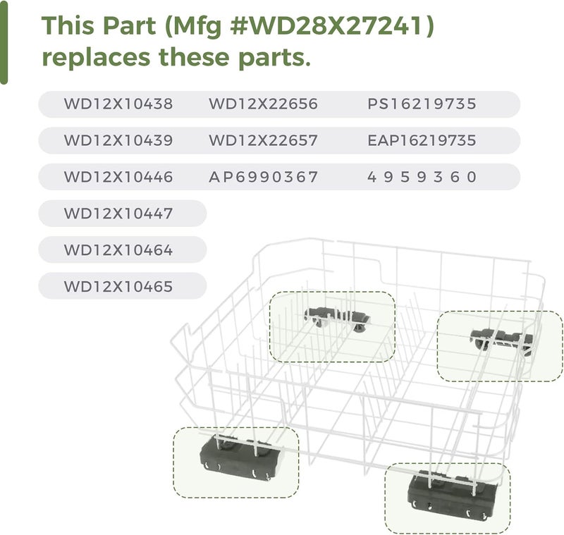 GREALTH WD28X27241 Dishwasher Rack Carrier and Roller Kit Compatible GE Dishwasher Lower Rack Wheels Assembly, Fits L and R Side. Exact Fit Replaces WD12X28078 WD12X10438 WD12X10439 WD12X10446 1PCS - Image 3